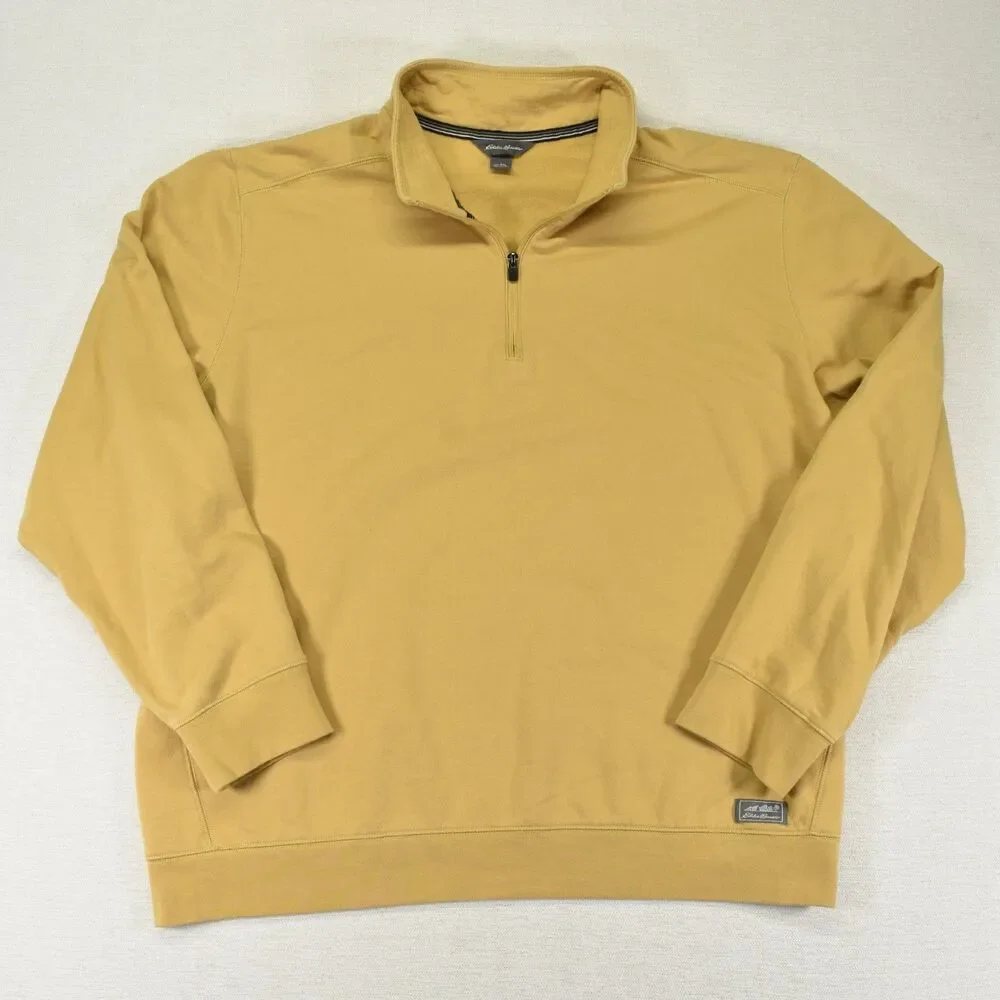 Eddie Bauer Mens 2XL Gold Yellow Quarter Zip Pullover Sweater Casual Outdoor